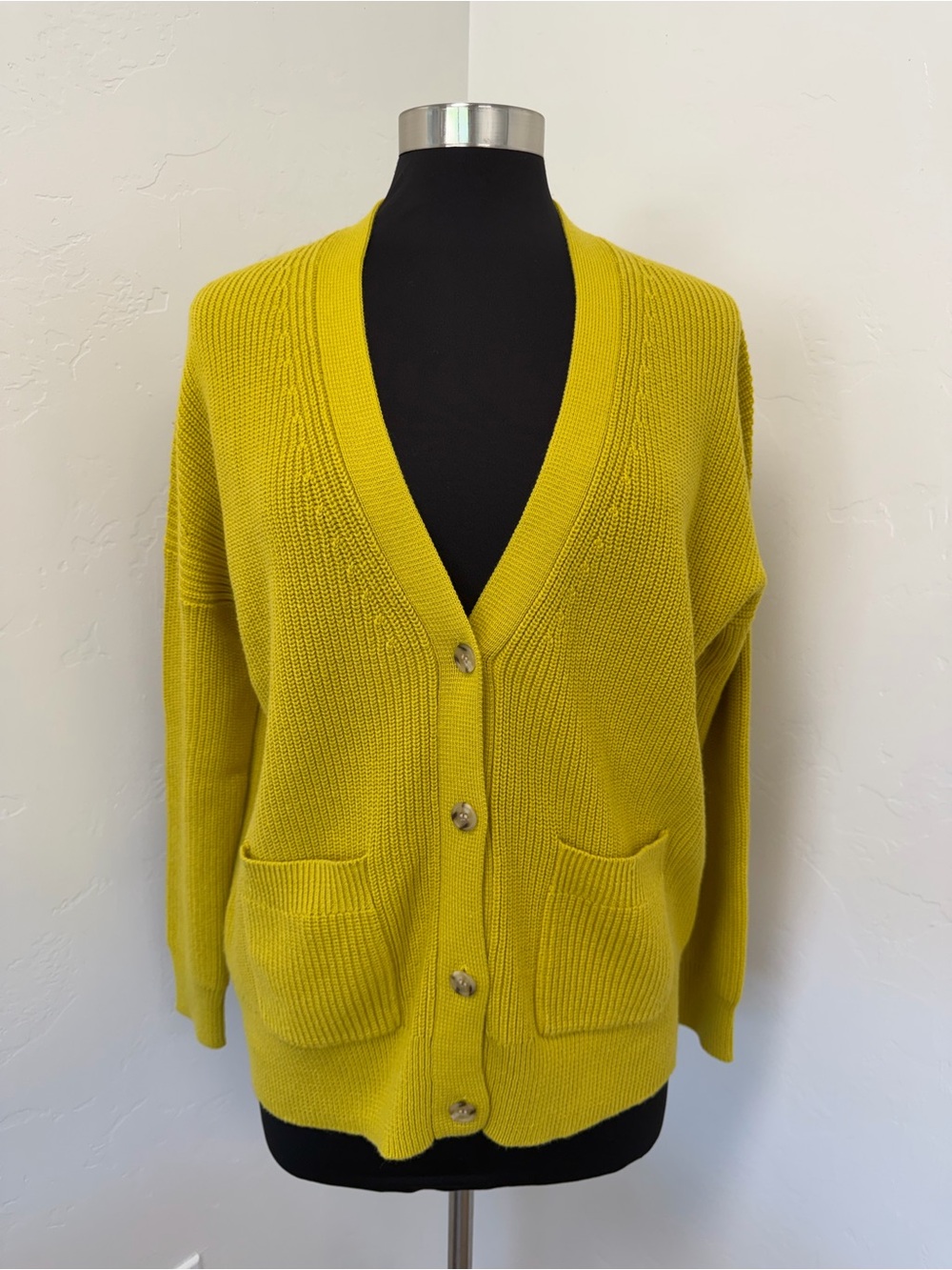 J. Crew Cashmere Blend Ribbed Button Front Long Sleeve in Yellow Cardigan Size